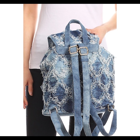 NEW! 💎Fun Paris Blue Jean Hippy Backpack - Picture 2 of 2